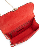 Floral-Applique Rockstud Shoulder Bag, Deep Coral