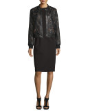 Sleeveless Jewel-Neck Ponte Sheath Dress, Black