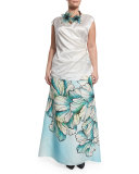 Clacson Long Flower-Print A-line Skirt, Plus Size