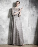 3/4-Sleeve Lace A-line Gown