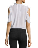 Silk Cold-Shoulder Ruffle-Trim Top