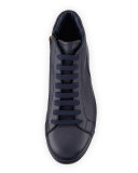 Leather Zip-Side High-Top Sneaker, Blue