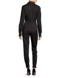 Long-Sleeve Zip-Front Jumpsuit, Black