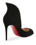 Pijonina Scalloped 100mm Red Sole Pump, Black