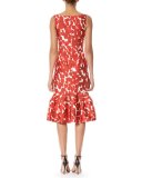 Printed Sleeveless Flounce Dress, Poppy Red