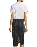 Pilar Short-Sleeve Pencil Dress, White/Black