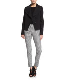 Samantha Gingham-Print Skinny Pants, Black/White