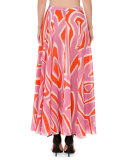 Printed Pull-On Maxi Skirt, Pink/Orange
