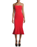 Luna Strapless Flounce-Hem Dress, Venetian Red
