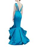 Sleeveless Pleated Mermaid Gown, Blue