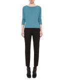 Round-Neck Long-Sleeve Sweater, Turquoise
