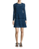 Solid Zigzag Long-Sleeve Peplum Dress