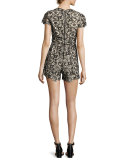 Tinsley V-Neck Lace Romper, Black/Beige
