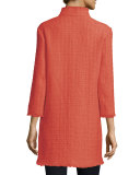 3/4-Sleeve Tweed Topper Coat, Coral