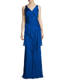 Sleeveless Ruffle-Front Column Gown 
