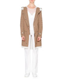 Waterproof Hooded Drawstring Coat, Almond/Chalk