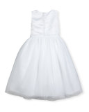 Sleeveless Floral Tulle & Organza Special Occasion Dress, White, Size 2-14