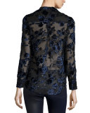 Belle Flocked-Floral Long-Sleeve Shirt, Multicolor