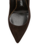 Suede Ankle-Lock Pump, Chocolate
