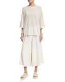 Satin Wide-Leg Culottes, Ivory