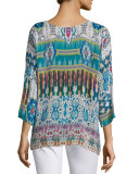 3/4-Sleeve Printed Tunic, Plus Size