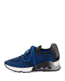 Lucky Leather-Trim Knit Sneaker, Sapphire/Black