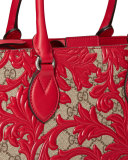 Arabesque Canvas Top Handle Bag, Red