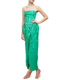 Strapless Floral-Embellished Gown, Spring Green