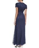 Cap-Sleeve Chantilly Lace Gown