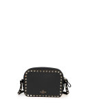Rockstud Vitello Leather Camera Crossbody Bag, Black