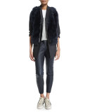 Reversible Zip-Front Fur Vest, Navy