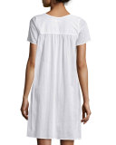Short-Sleeve Embroidered Cotton Gown, White