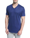 Linen V-Neck T-Shirt, Navy