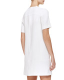 Short-Sleeve Seamed Tunic Dress, Ivory