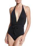 Deep V Belted Maillot, Black