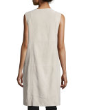 Open-Front Suede Long Vest, Tan/Pink