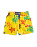 Turtle-Print Swim Trunks, Yellow/Multicolor, Size 2-6