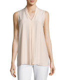 Nora Sleeveless Pleated Matte-Silk Blouse, Light Pink