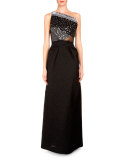 One-Shoulder Embellished Gown, Black