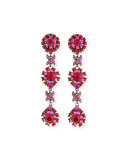 Linear Link Crystal Drop Earrings, Red