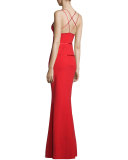 Sleeveless V-Neck Column Gown, Poppy