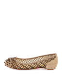 Mix Suede Knotted Red Sole Ballerina Flat, Beige 