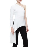 One-Shoulder Asymmetric-Hem Top, White