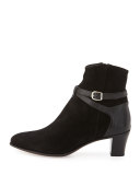 Suede Ankle-Strap Bootie, Black