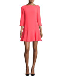 3/4-sleeve bateau-neck flounce dress, geranium