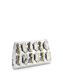 Butterfly Crocodile Small Slicer Clutch Bag, Silver/Multi