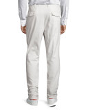 Cotton Drawstring Double-Pleated Pants, Light Beige