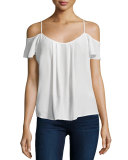 Adorlee Cold-Shoulder Silk Top, Porcelain