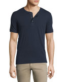 Short-Sleeve Slub Henley Shirt, Navy