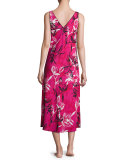 Floral-Print Crepe de Chine Nightgown, Berry Print